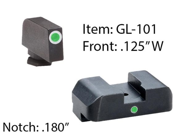 Ameriglo Tritium i-Dot Night Sight for Glock 17-39 / Front Tritium - Green / Front Outline - White / Rear - Green Square Notch