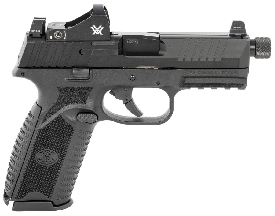 FN 66100844 509 Tactical 9mm Luger 17+1/24+1 4.50" Threaded Barrel, Matte Black Polymer Frame w/Mounting Rail, Optic Cut Matte Black Stainless Steel Slide, No Manual Safety, Includes Viper Red Dot