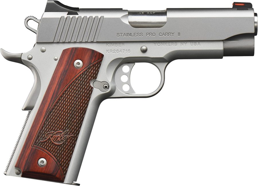 Kimber Mfg.,inc 3200324 Stainless Pro Carry II 45ACP 7+1 4" Stainless Steel Slide Satin Silver Rosewood w/ Kimber logo Grip