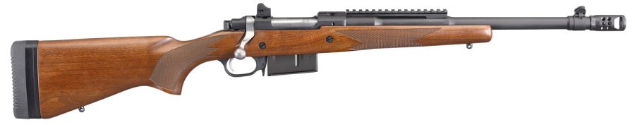 Ruger 6837 Scout  450 Bushmaster 4+1 16.10" Barrel With Hybrid Muzzle Brake, Matte Black Alloy Steel, American Walnut  Stock, Optics Ready