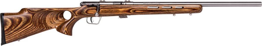 Savage Arms 25725 Mark II BTVS 22 LR Caliber with 5+1 Capacity, 21" Barrel, Satin Stainless Metal Finish, Fixed Thumbhole Natural Brown Laminate Stock & AccuTrigger Right Hand (Full Size)