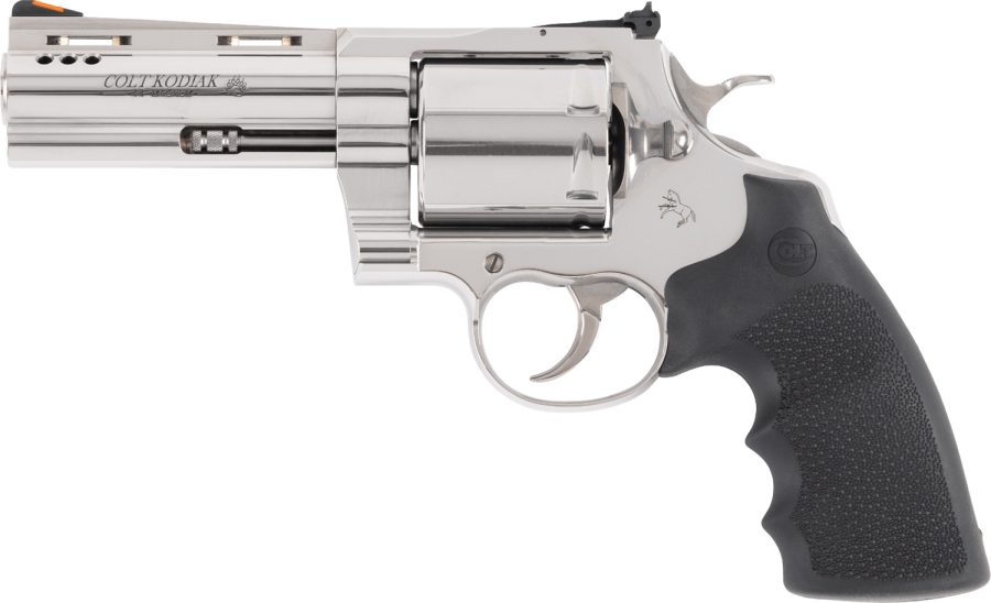 Colt Mfg KODIAKSP4RTS Kodiak  44 Mag 6rd 4.25" Polished Ported Vent Rib Barrel & Cylinder, Recessed Target Crown Muzzle, Polished Stainless Steel Frame, Black Hogue Overmolded Grip, Exposed Hammer