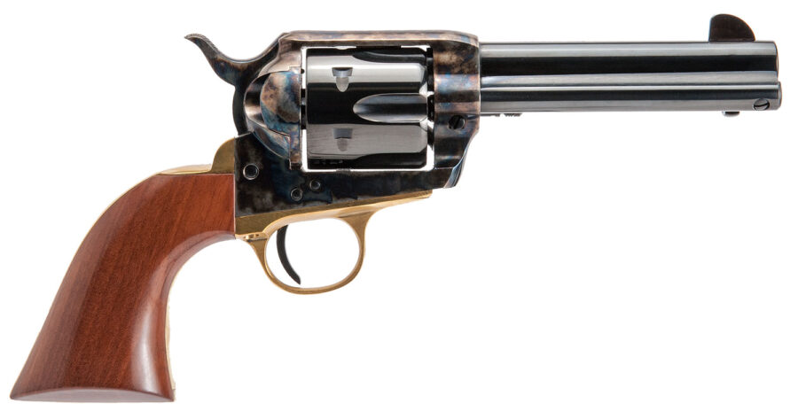 Cimarron PPP45 Pistolero  45 Colt (LC) 6 Shot, 4.75" Blued Barrel & Cylinder, Wide Front Sight, Color Case Hardened Steel Frame, Brass Backstop & Trigger Guard, Walnut Grip