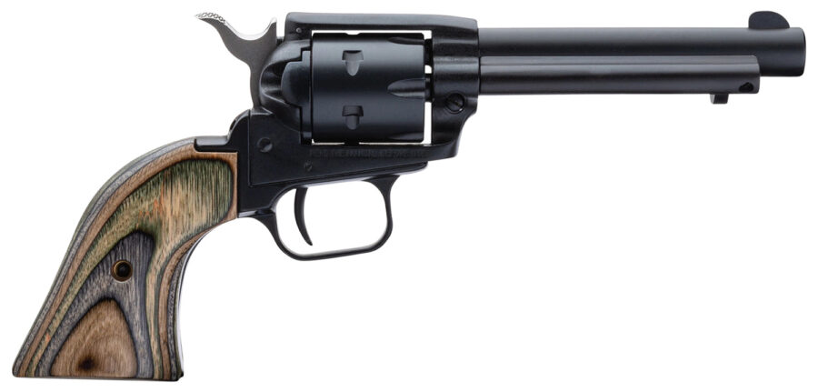 Heritage Mfg RR22CH4 Rough Rider  22 LR 6 Shot, 4.75" Black Oxide Steel Barrel, Simulated Case Hardened Zinc Alloy Frame, Black Oxide Cylinder, Camo Laminate Grip, Manual Safety, Exposed Hammer