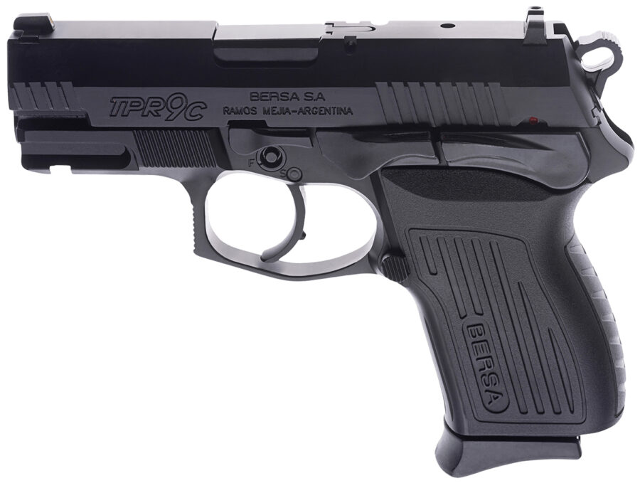 Bersa TPR9CM TPRC  Compact Frame 9mm Luger 13+1, 3.25" Black Manual Barrel, Matte Black Serrated Steel Slide & Aluminum Frame, Ambidextrous
