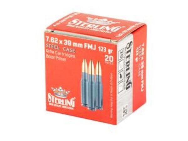 Sterling Exclusive Steel Cased 7.62x39 Rifle Ammo - 123 Grain | FMJ | 1000rd Case