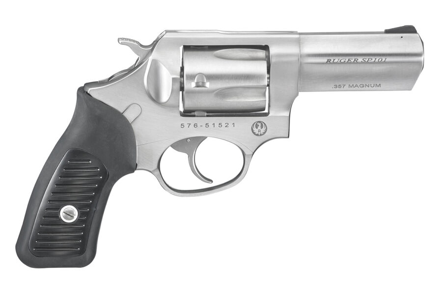 Ruger 5719 SP101  357 Mag 5rd 3.10" Satin Stainless Steel Barrel, Cylinder & Frame, Black Rubber Grip, Transfer Bar Safety, Exposed Hammer