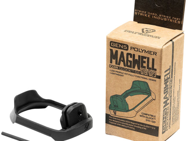 Strike Industries G5MAGWELL19 Flared Magwell  9mm Luger/40 S&W Compatible w/Glock 19/23 Gen5, Black Polymer