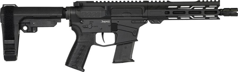 CMMG 57A340FAB Banshee MK57 5.7x28mm 20+1 8" Black Nitride Medium Taper Threaded Barrel, EML 7" M-LOK Handguards, Black Armor Cerakote Aluminum Picatinny Rail Receiver, CMMG Zeroed Grips