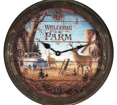 RIVERS EDGE DEER NOSTALGIC - METAL CLOCK 15"