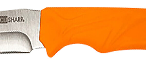 AccuSharp 729C Gut Hook 3.50" Fixed Gut Hook Plain Stainless Steel Blade/Blaze Orange Rubber Handle Includes Belt Carry Pouch