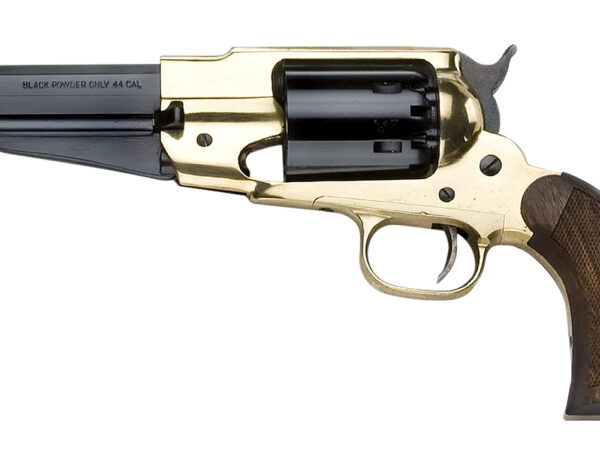 Pietta PF58BR44512 1858 Remington Brass Sheriff 44 Cal 6rd 5.50" Blued Octagonal Steel Barrel & Cylinder, Brass Frame, Checkered Walnut Grip