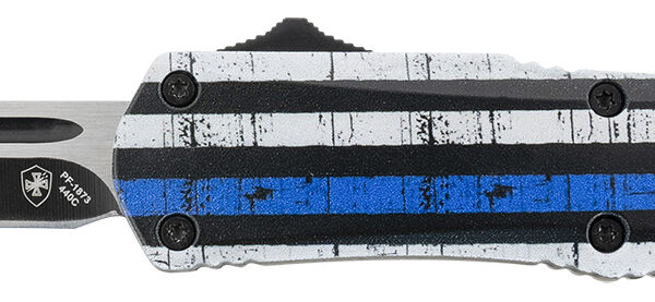 Templar Knife SBTB231 Gen II Back The Blue Small 2.69" OTF Tanto Plain Black Oxide Stonewashed 440C SS Blade, 4.31" Black & White w/Blue Line Aluminum Handle, Glass Breaker