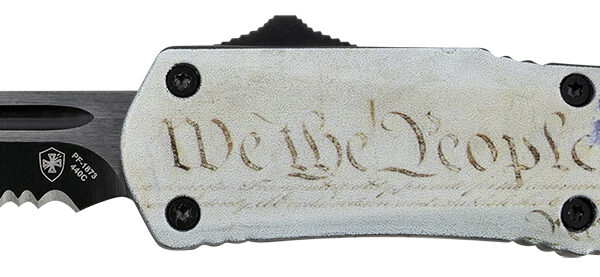 Templar Knife SWTP531 Gen II We The People Small 2.25" OTF Tanto Part Serrated Black Oxide Stonewashed 440C SS Blade, 4.31" White w/Flag & "We The People" Aluminum Handle, Glass Breaker