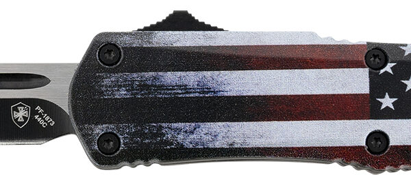 Templar Knife SUS231 Gen II US Flag Small 2.69" OTF Tanto Plain Black Oxide Stonewashed 440C SS Blade, 4.31" US Flag Aluminum Handle, Glass Breaker