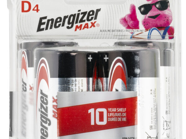 Energizer E95BP4 MAX D Batteries  Black & Silver Alkaline 1.5 Volt, Qty (4) Single Pack