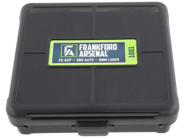 Frankford Arsenal 1083797 Hinge-Top Ammo Box 9mm/25/380ACP Black Polymer 100rd