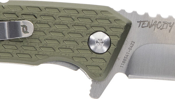Schrade 1159317 Tenacity Folding Modified Drop Point Part Serrated Satin AUS-10A SS Blade, Green Aluminum Handle