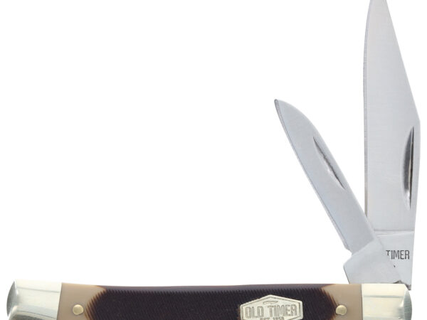 Old Timer 1179231 Middleman Jack 2.50" 1.70" Folding Clip/Sheepsfoot Plain Stainless Steel Blade Black/Tan Sawcut Bone Handle