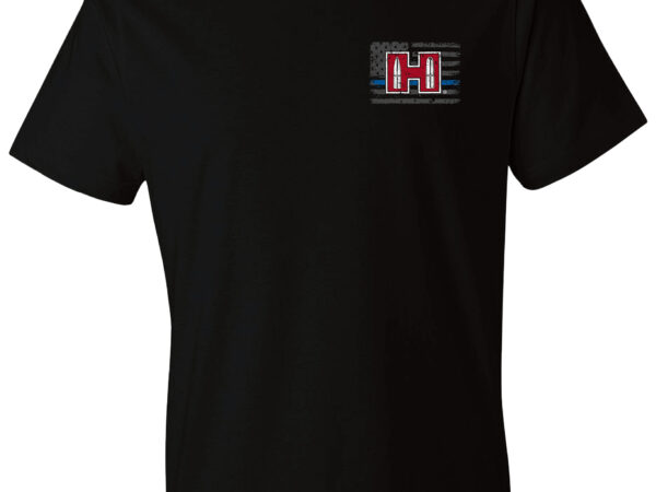 Hornady Gear 30762 POW Blue Line  Black, Cotton Short Sleeve, Semi-Fitted Medium