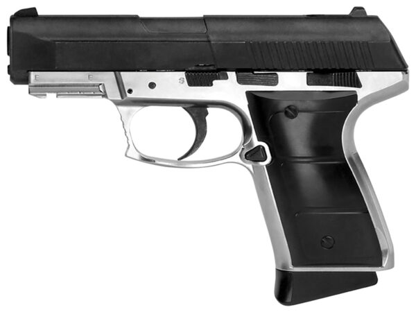 Daisy 985501442 5501 Powerline CO2 177 BB 15+1 430 fps, Smooth Bore Barrel, Black Slide, Silver Metal Frame with Pic. Rail, Molded Grips, Blade Front Sight, Manual Trigger Block Safety