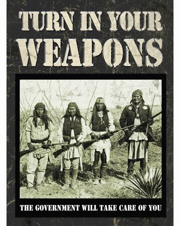 RIVERS EDGE TIN SIGN 12"X17" - "TURN IN YOUR WEAPONS"