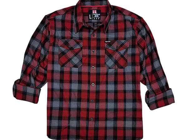 Hornady Gear 32193 Flannel Shirt  Large Red/Black/Gray,  Cotton/Polyester, Relaxed Fit Button Up