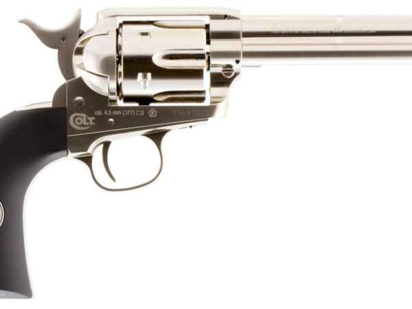 Umarex 2254051 Colt Peacemaker CO2 Pistol 177 Pellet 6rd Single Action, Nickel Frame, CO2 Housed In Black Polymer Grip