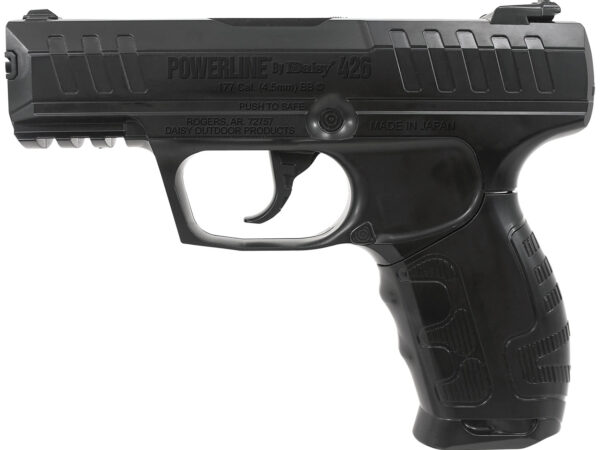 Daisy 426 Powerline Air Pistol CO2 177 Semi-Automatic 15 Shot Built-In BB Magazine, Smooth Bore Steel Barrel, Blade Front/Fixed Open Rear Sights, Molded Black Grip
