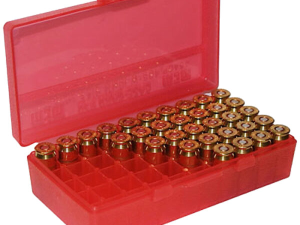 MTM Case-Gard P503829 Ammo Box Flip-Top Multi Caliber Handgun Clear Red Polypropylene 50rd