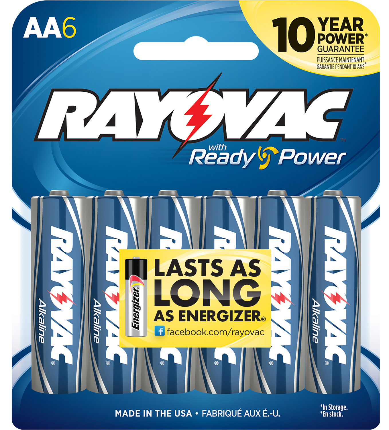 Rayovac 8156F AA HIGH ENERGY Alkaline Batteries Silver/Blue 1.5 Volts 2,700 mAh (6) Single Pack