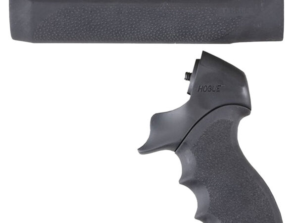 Hogue 05015 OverMolded Tamer Pistol Grip & Forend Black Rubber with Finger Grooves, Polymer Forend for Mossberg 500 12  Gauge