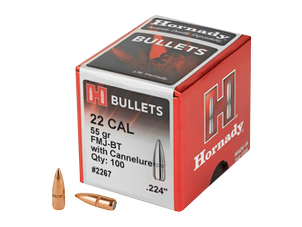 Hornady 2267 Traditional 22 Cal .224 55 gr Full Metal Jacket Boat Tail 100 Per Box/ 40 Case