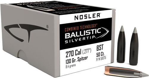 NOSLER BULLETS 270 CAL .277 - 130GR BALLISTIC SILVER TIP 50C - Image 2