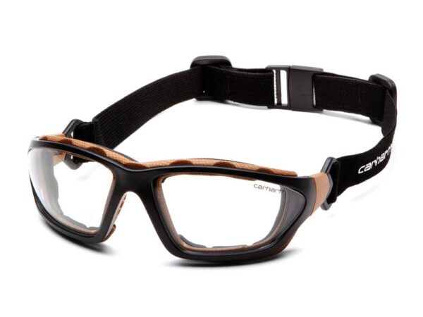 Pyramex Carhartt Carthage Shooting Glasses Black and Tan with Clear Anti-Fog Lens