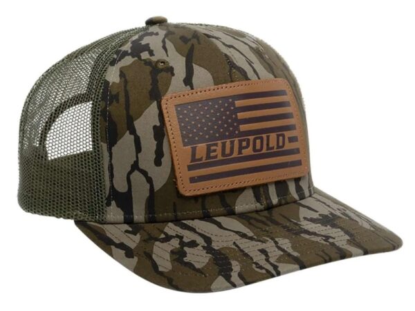 Leupold Leather Flag Trucker Hat Mossy Oak Bottomland Camo/Green