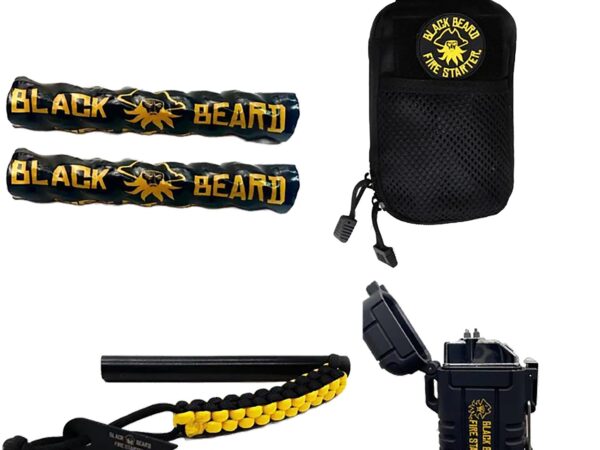 Black Beard Fire Starters SKB Ultimate Fire Kit Black Includes Ferro Rod/Plasma Arc Lighter/Organizer Case/Fire Starters/Decal