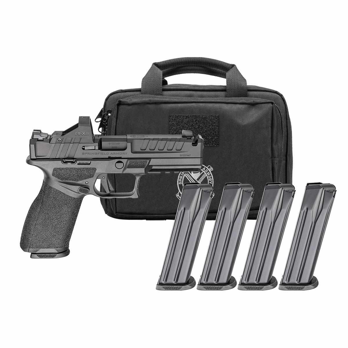 Springfield Gear Pac Echelon 4.5F Comp Handgun 9mm Luger 17rd(3)& 20rd(1) Magazines 4.5" Barrel U-Notch Sights Green Dot & Bag